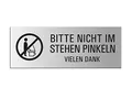 Produktbild: Schild Bitte nicht im Stehen pinkeln Aluminium silber matt eloxiert 175x65 mm selbstklebend Nr. 31054-E