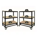 Produktbild: PROREGAL Mega Deal 2X Kommissionierwagen BÜFFEL Fahrbares Kommissionierregal 100x90x50cm 3 Ebenen Fachlast 50kg 2X Lenkrollen & 2X Lenkrollen mit Feststellbremse Schwarz Regal auf Rollen Regalwagen