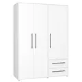 Produktbild: Drehtürenschrank Kleiderschrank 3 Türen 2 Schubladen Weiß matt 144 x 200 cm