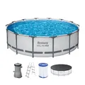 Produktbild: Bestway Steel Pro MAX Frame Pool Komplett-Set mit Filterpumpe Ø 427 x 107 cm, lichtgrau, rund
