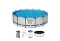 Produktbild: Bestway Framepool Steel Pro MAX™ Komplett-Set mit Filterpumpe Ø 427 x 107 cm, lichtgrau, (Set, mit Filterpumpe, Abdeckplane & Sicherheitsleiter)