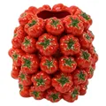 Produktbild: Handgefertigte, stylische rote Vase aus Steingut mit naturgetreuen TOMATEN