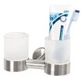 Produktbild: bremermann Bad-Serie Piazza - Doppel-Glasbecherhalter, Zahnputzbecherhalter inkl. Wandhalterung, Becherhalter - Zahnbürstenhalter, aus satiniertem Glas und Edelstahl matt