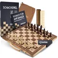Produktbild: FALKENWERK Magnetisches Schachspiel Holz [38x38 cm] - Handgefertigtes Schachbrett aus Echtholz - Hochwertiges Schach Brett inkl. Anleitung & Tipps - Klappbares Chess Board mit Tragegriff