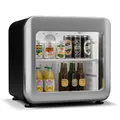 Produktbild: Klarstein Audrey Evo Getränkekühlschrank Mit Glastür - 46L Mini-Kühlschrank, Retro-Design, Doppelt Verglaste Tür, LED-Beleuchtung, 0-10 °C, Energieklasse C, Silber