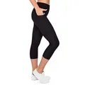 Produktbild: VS Capri Sport Leggings mit Handytasche - 3 Seitentaschen 3/4 Leggins für Handy, Schlüssel, Kreditkarte und Co. Fitness Sport Tights Schwarz Muster Yoga Hose Sporthose Jogging High Waist (Schwarz, M)