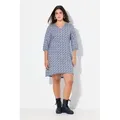 Produktbild: Ulla Popken Jerseykleid Jerseykleid A-Linie Quernaht V-Ausschnitt 3/4-Arm blau 58/60