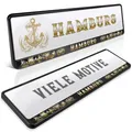 Produktbild: schildEVO 2 Kennzeichenhalter | Hamburg 12 | Gold Anker | Moin Hansestadt | Alster | St. Pauli Reeperbahn | HH | Nummernschildhalter | Kennzeichenrahmen | Auto PKW Kfz | DHL-Versand