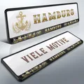 Produktbild: 2 Kennzeichenhalter | HAMBURG 12 | Gold Anker | Hansestadt | HH | DHL-Versand