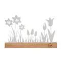 Produktbild: UNUS Aufsteller Frühlings-Dekoration aus Bambus & Metall, Blumenwiese mit Tulpen & Narzissen, Filigrane Tisch- und Fensterbank-Deko,Nachhaltig, Weiß