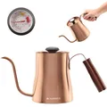 Produktbild: Navaris Wasserkocher Wasserkessel für Kaffee Zubereitung - 1l Schwanenhals Kessel inkl. Thermometer - mit langem Ausgießer und Holzgriff - Kupferdesign