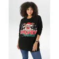 Produktbild: Weihnachtspullover ANISTON PLUS, Damen, Gr. 48, schwarz, Feinstrick, Obermaterial: 100% Baumwolle, unifarben, lässig geschnitten Po-bedeckend, Rundhals, Strickbündchen, Pullover Weihnachtspullover, mit Rentier-Motiv
