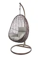 Produktbild: Kideo Komplettset: Hängesessel mit Gestell & Kissen, Lounge-Möbel, Poly-Rattan (Gestell- und Korbfarbe: braun, Kissen: grau Nest (8008 Cloud))