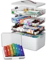 Produktbild: CTIME 4-lagige XXL-Medikamentenbox (Set) – Tragbarer Organizer mit Ledergriff, leerer Aufbewahrungskoffer für Haushalt, Hobby, Nähzubehör & Bastelbedarf