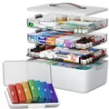 Produktbild: 4 Lagige Medikamentenbox Tragbar Organizer Aufbewahrungskoffer CTIME XL Ledergri