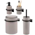 Produktbild: bremermann Badezimmer-Set Savona mit Soft-Touch Oberfläche, rundes Bad-Accessoires Set 4tlg. bestehend aus Seifenspender, Becher, Kosmetikeimer 5,5 Liter und WC-Garnitur aus Kunststoff (Taupe)
