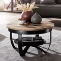 Produktbild: FineBuy Couchtisch 60x34x60 cm Mango Massivholz / Metall Industrial Schwarz Rund Sofatisch Wohnzimmertisch Massiv Kleiner Tisch Salontisch Wohnzimmer