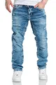 Produktbild: Amaci&Sons Herren Dicke Nähte Destroyed Jeans Regular Slim Denim Hose Fit 7983WC Hellblau W30/L32