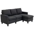 Produktbild: HOMCOM Ecksofa, 3 Sitzer Sofa und Kissen, Eckcouch, L-Form Couch für Wohnzimmer, Schlafzimmer 197 x 139 x 91 cm, Leinen, Dunkelgrau
