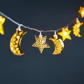 Produktbild: Lights4fun 16er LED Lichterkette Sterne und Monde Dekoration Ramadan Deko für Deko Lichterkette Mubarak Dekoration