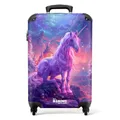Produktbild: NoBoringSuitcases.com Kinderkoffer Mädchen, Handgepäck 55x40x20 cm, Kindertrolley, Reisekoffer (Einhorn - Violett)