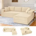 Produktbild: COMHOMA 105 ” modulares Sofa mit tiefer Sitzfläche, L-förmige Couch mit Breiten Armlehnen, Cordstoff, hochdichter Schaumstoff, Chaiselongue für das Wohnzimmer, kein Zusammenbau erforderlich, beige
