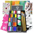 Produktbild: Bowitzki Professionelles Gesichtsbemalungs-Set für Kinder und Erwachsene, 12 x 10 g, Gesichtsbemalungs-Set, Schablone, One Stroke Split Cakes Palette, ungiftig, Regenbogen, Halloween, Weihnachten
