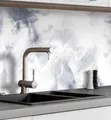 Produktbild: MyMaxxi Küchenrückwand Folie selbstklebend matt - einfache Montage ohne Bohren 0,4mm stark Versteift - Motiv Marmor blau weiß 60cm hoch - Spritzschutz Küche Klebefolie - Steine Mauer 280 x 60cm