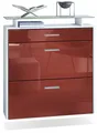 Produktbild: Vladon Schuhschrank Malea (hängender Schuhkipper für 16 Paar Schuhe, mit 2 Klappen und 1 Schublade und Glasablage) Weiß matt/Bordeaux Hochglanz (89 x 96 x 23 cm)