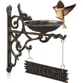 Produktbild: Relaxdays - Vogeltränke Gusseisen, welcome Schild, Gartendeko, Wandmontage, Vintage, Wasserschale für Wildvögel, bronze