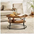 Produktbild: VASAGLE Couchtisch Couchtisch, Wohnzimmertisch, rund, Holz, klein (inkl. Zubehörpaket & Anleitung), Sofatisch, Ø 80 x 45 cm, einfacher Aufbau, viel Stauraum, braun braun|schwarz