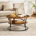 Produktbild: VASAGLE Couchtisch rund mit Eisengestell Ø 80 x 45 cm einfacher Aufbau abkanten Kaffeetisch Sofatisch Wohnzimmertisch mit Ablage Vintage Industrie... - Braun/Schwarz
