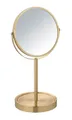 Produktbild: WENKO Standspiegel Mod. Alata Gold matt, Kosmetikspiegel mit 3-Fach Vergrößerung, stufenlos schwenkbar, mit Ablage, Ø 17 cm