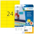 Produktbild: HERMA 4466 Farbige Etiketten gelb ablösbar, 20 Blatt, 70 x 37 mm, 24 pro A4 Bogen, 480 Stück, selbstklebend, bedruckbar, matt, blanko Papier Farbetiketten Aufkleber