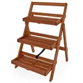 Produktbild: Casaria® Blumentreppe 80x60x56cm FSC®-zertifiziert Akazie 3stufig Massiv Garten Balkon Pflanzentreppe Blumenregal Blumenleiter Regal Holz Braun