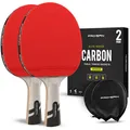 Produktbild: PRO SPIN Carbon Tischtennisschläger | 7-lagiges Schlägerblatt, Offensiv-Gummi, 2,0-mm-Polster, Hochwertige Schutzhülle | Elite Series Carbon Tischtennisschlaeger (2er-Pack)