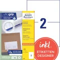 Produktbild: AVERY Zweckform 3655 Universal Etiketten (200 Klebeetiketten, 210x148mm auf A4, bedruckbare Versandetiketten, selbstklebende Versandaufkleber mit ultragrip, DHL) 100 Blatt, weiß