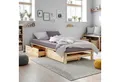 Produktbild: Homestyle4u Palettenbett Holzbett Kiefer Futonbett Bettgestell Bett mit Stauraum Massivholzbett (Set mit Lattenrost, 2x Bettkasten/Schublade), 90x200, naturbelassen