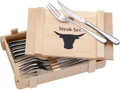 Produktbild: WMF Steakbesteck inklusive Holzkiste, Monobloc, Wellenschliff, auch als Pizzabesteck (12-tlg), 6 Personen, Cromargan® Edelstahl Rostfrei 18/10, spülmaschinengeeignet, formstabil, hygienisch und säurefest