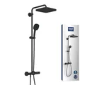 Produktbild: GROHE Vitalio 250, Duschsystem wassersparend 8l pro Min (Regendusche mit Thermostat, schwenkbare Kopfbrause, Sicherheitssperre bei 38°C, Duscharmatur mit Antikalk-System), schwarz, chrom, 266972431