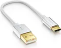 Produktbild: deleyCON 15cm USB-C Kabel - Ladekabel Datenkabel - Nylon + Metallstecker - USB C auf USB A - Kompatibel mit Apple Samsung Google Huawei Xiaomi Tablet Laptop PC - Silber