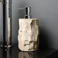 Produktbild: Naturstein Seifenspender mit Dosierpumpe aus Stein fossiles Holz 20 cm