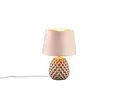 Produktbild: Kleine Retro Tischleuchte mit Keramikfuß und Samtschirm in Beige/Gold, Höhe 27cm