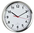Produktbild: TFA Dostmann Analoge Wanduhr Funk, 60.3529.02, ohne Ticken, mit ger‰uscharmen Sweep Uhrwerk, Edelstahlrahmen, Schlafzimmer/Küche/Wohnzimmer, inkl Funkuhr, 22cm Durchmesser, Silber