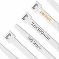Produktbild: Packivo Kabelbinder Weiß 300mm x 7,6mm 100 Stück, 40KG Zugfestigkeit, Hitzebeständig für Kabelmanagement, Gartenarbeit, Werkstätten, Autowerkstatt, Bau, DIY, Industrie