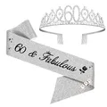 Produktbild: 60. Geburtstags Tiara, 60 & Fabulous Geburtstags-Krone Schärpe Set, 60 geburtstag deko für 60. geburtstag frauen alles Gute zum 60. Geburtstagsgeschenk, Partyzubehör (Silber)
