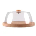 Produktbild: Bestlivings Käseglocke Kunststoff BPA-Frei, hochwertiges Holztablett aus Buche mit Griff und Abdeckhaube ⌀ 24cm, Lebensmittelechter Tortenständer