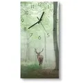 Produktbild: DEQORI Wanduhr 'Hirsch zwischen Bäumen' (Glas Glasuhr modern Wand Uhr Design Küchenuhr) braun|grau|grün 30 cm x 60 cm