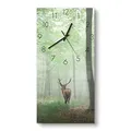 Produktbild: DEQORI Glasuhr | horizontal 30x60 cm | Motiv Hirsch zwischen Bäumen | große XXL Design Uhr aus Glas | leise Wanduhr für Wohnzimmer & Küche | moderne Hingucker Uhr für die Wand