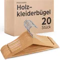 Produktbild: 20 Kleiderbügel Holz mit Steg Stange Garderoben Bügel Hose Jacken Kleider Natur